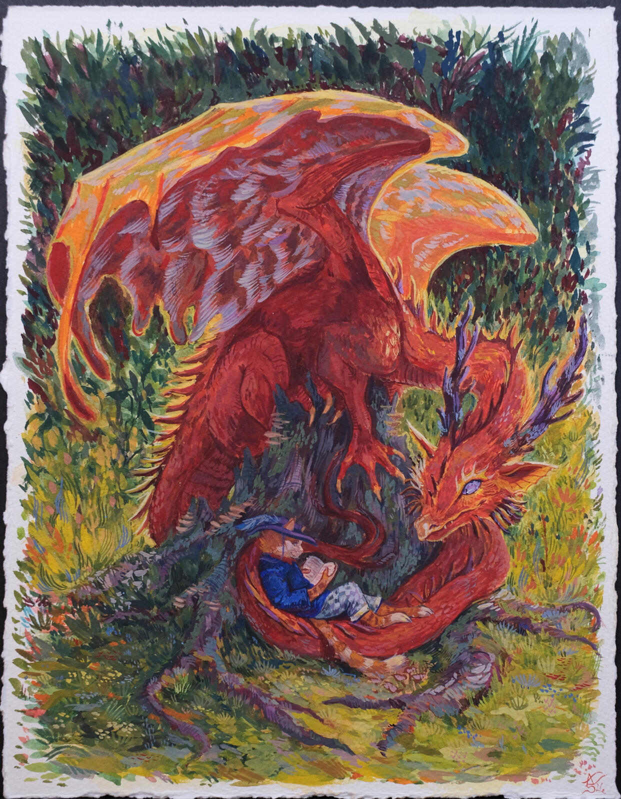A Good Read, watercolor & gouache