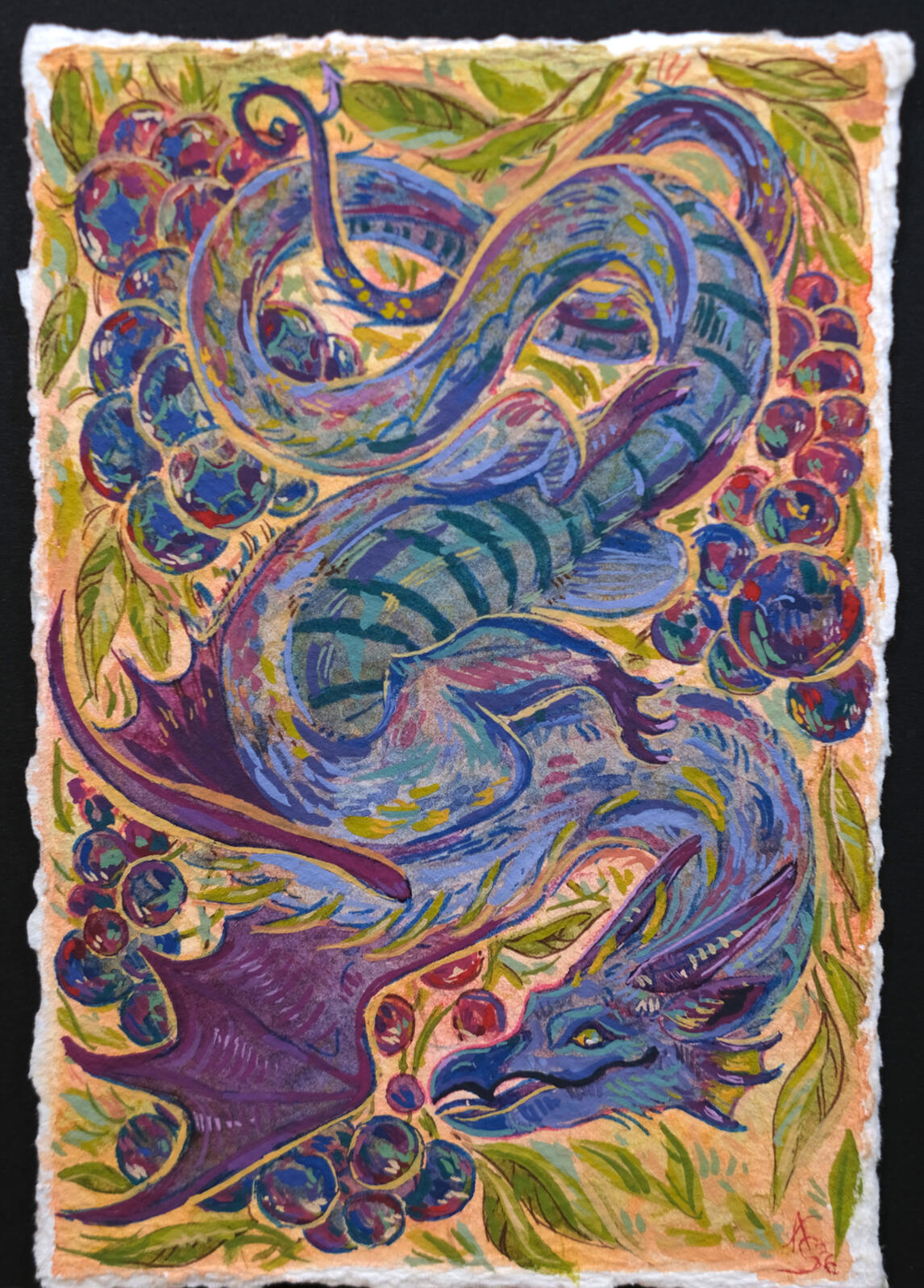 Blueberry Beast, watercolor & gouache